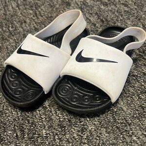 White & Black kids Nike kawa slide